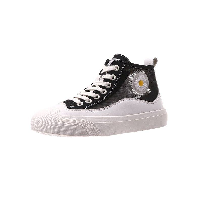 Hong Kong Popular Brand Fashion Daisy Hight-top Canvas White Shoes Female Korean-style New Style Breathable Mesh Sports Casual Board Shoes