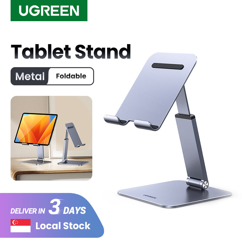 UGREEN Tablet Stand Holder Adjustable Aluminum Portable Stand Holder for Desk Foldable Dock Heavy Duty Metal Base Compatible with ipad pro 12.9, 9.7, 10.5, ipad air Mini 4 3 2, Nintendo Switch Grey