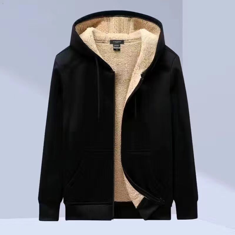 Wear-Resistant Stain-Resistant Berber Fleece Suit Men's Fleece-Lined Thickened Hooded Cardigan Sweater Casual Warm Fleece-Lined Long Sleeve Middle-Aged