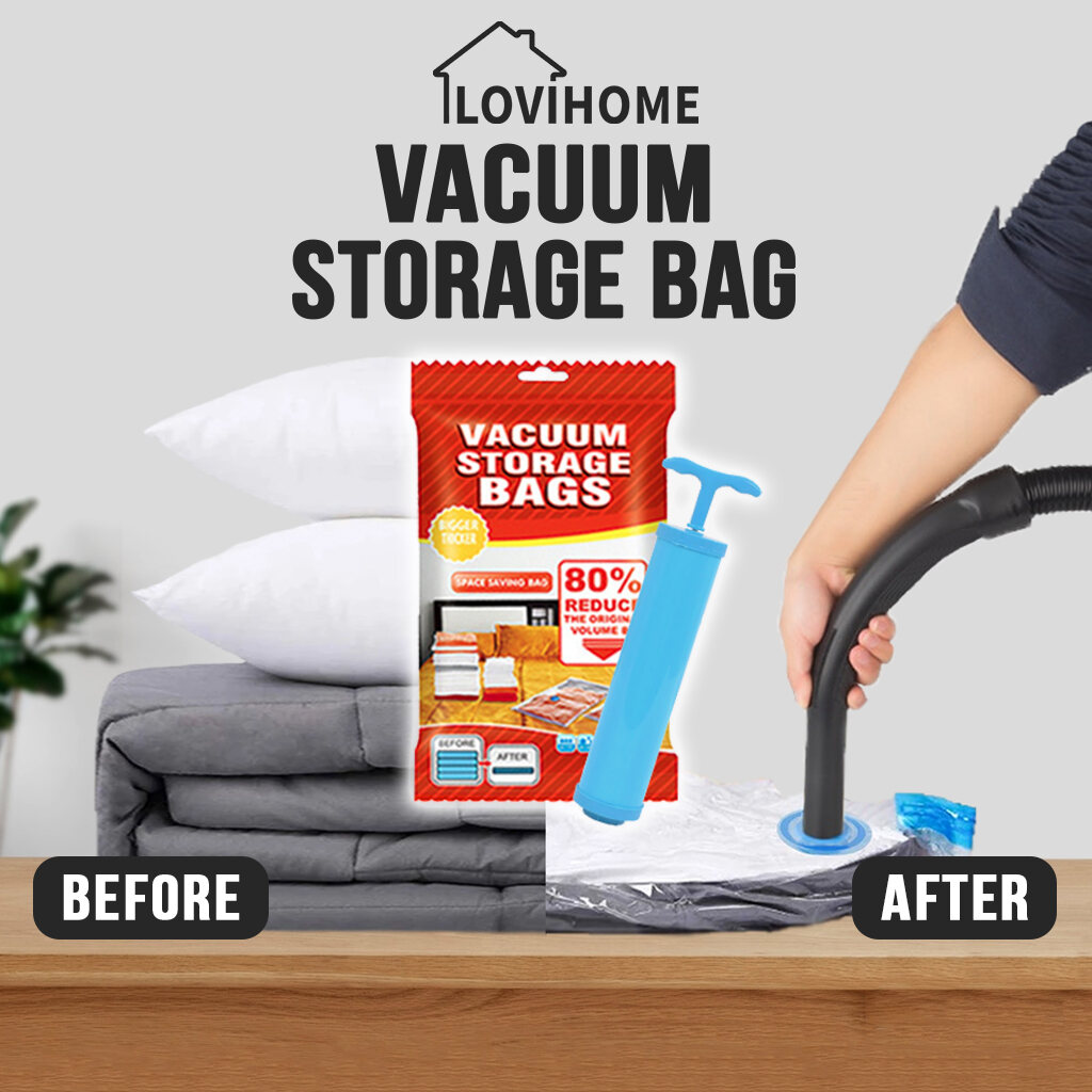 [LOCAL SELLER] FREE Pump + Vacuum Bags Travel Storage for Clothes Reusable Bags Compression Packing For Clothes Clothing Travel with Pump Singapore Set Extra Large Foldable Organizer Laundry Wardrobe 