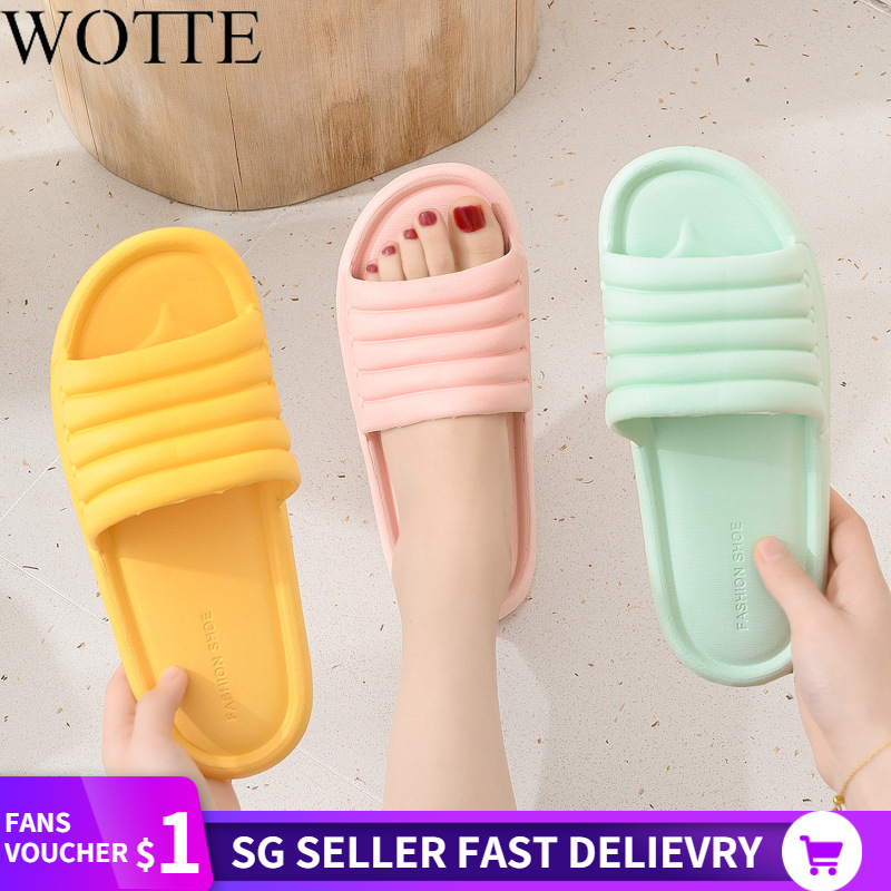 [SG Seller] WOTTE Women Indoor Slippers Floor Flat Shoes Indoor Eva Flip Flops Female Non-slip Bathroom Home Slippers