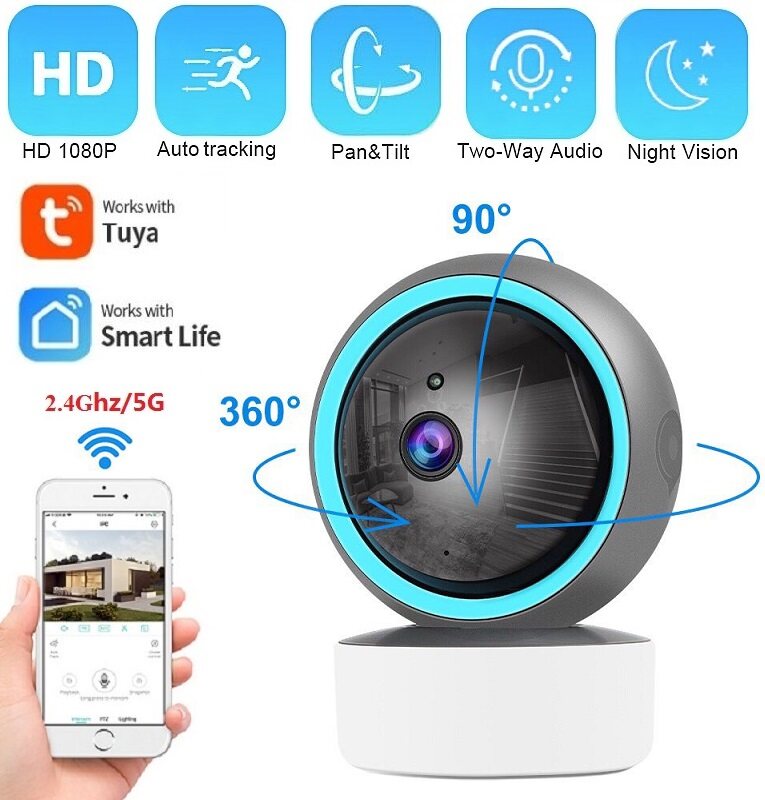 【Support 5G/2.4Ghz WiFi】Tuya Smart Life 1080P IP Camera WIFI AI Auto Tracking Indoor Video Surveillance Cam PTZ Security Cameras Home Baby Monitor