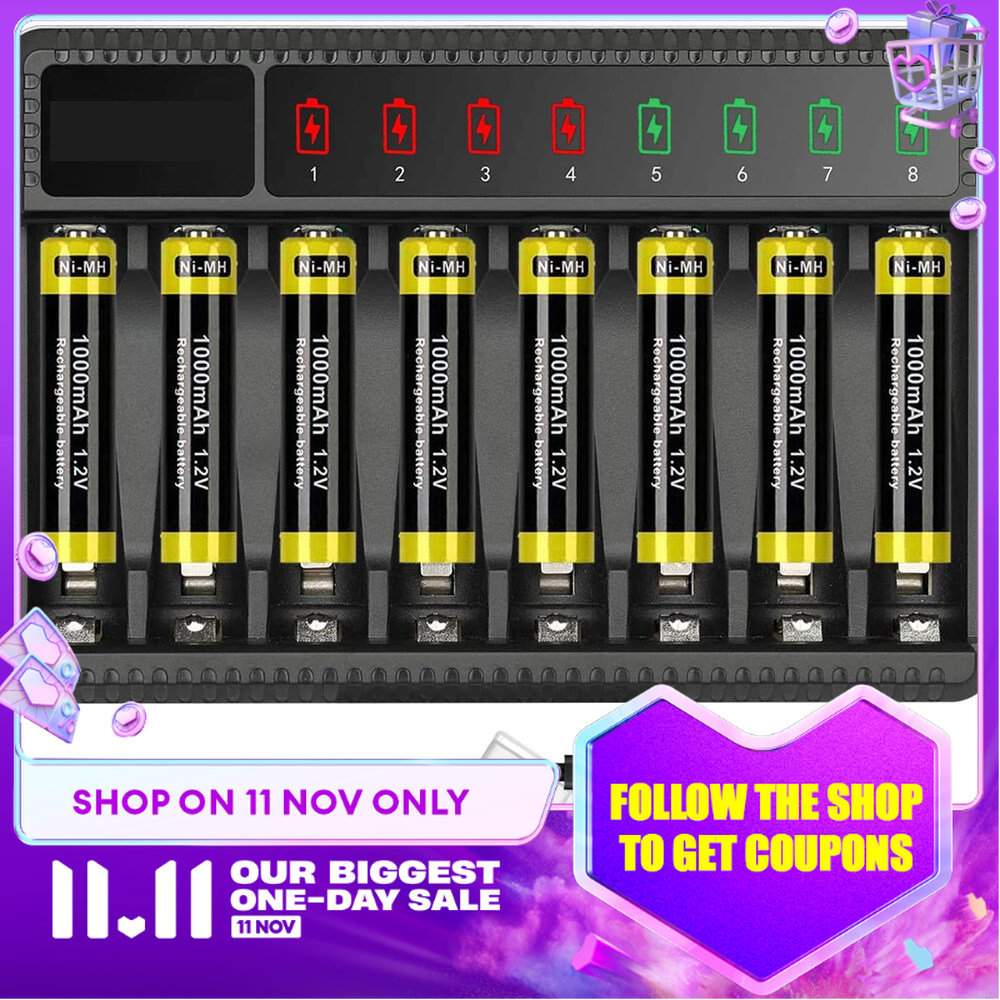 8-slot LED Display Smart Battery Charger Suitable for Aa/aaa Ni-MH Rechargeable Batteries