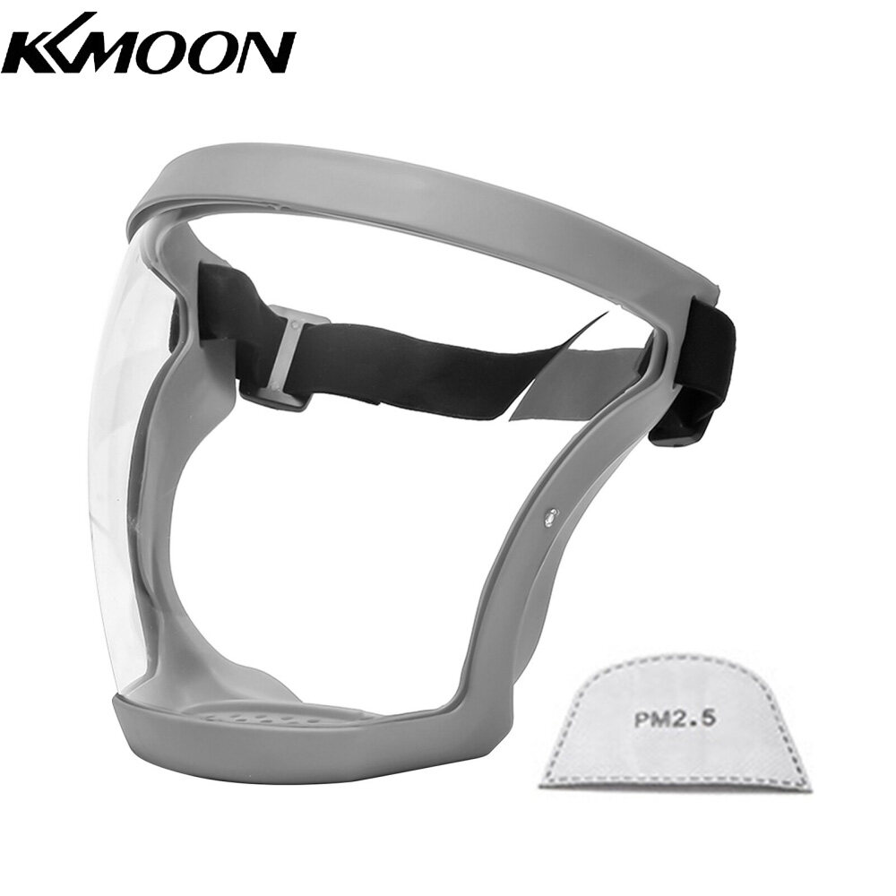 KKmoon Full Face Shield Clear Protective Face Cover Anti Fog Waterproof Windproof Breathable Safety Face Shield Built-in Anti PM2.5 Filter for Work Cleaning Cycling