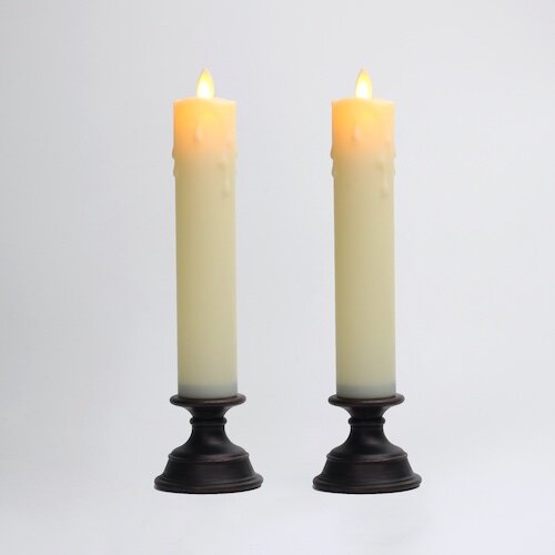 Wax Dripped Flickering Flameless Fake LED Taper Candle Powered by 2 AAA Batteries(NOT Included) Lighting 120+ Hrs, Black Candle Holders for Halloween,Xmas,Home Decor