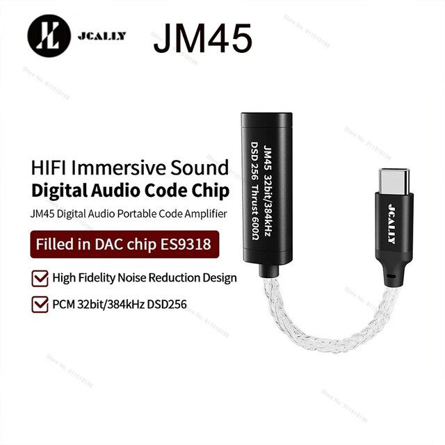 JCALLY JM45L JM45 Sliver Cable Adapter With Professional DAC ES9318 Chip Type C Lighiting For Phone Pad Microphone Control