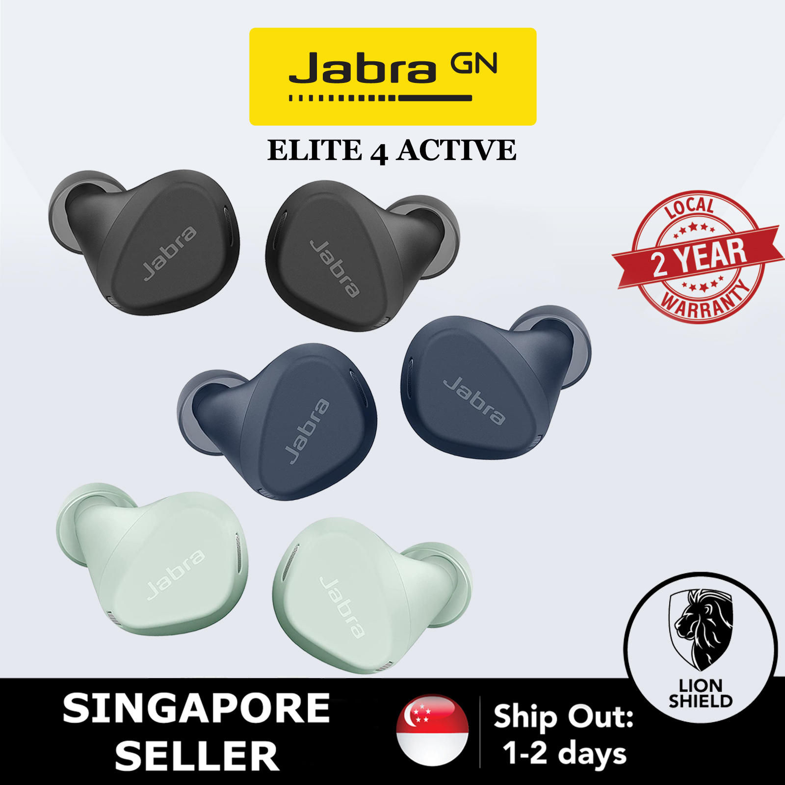 [SG] Jabra Elite 4 Active in-Ear Wireless Bluetooth Earbuds with Active Noise Cancellation, 4 Mics