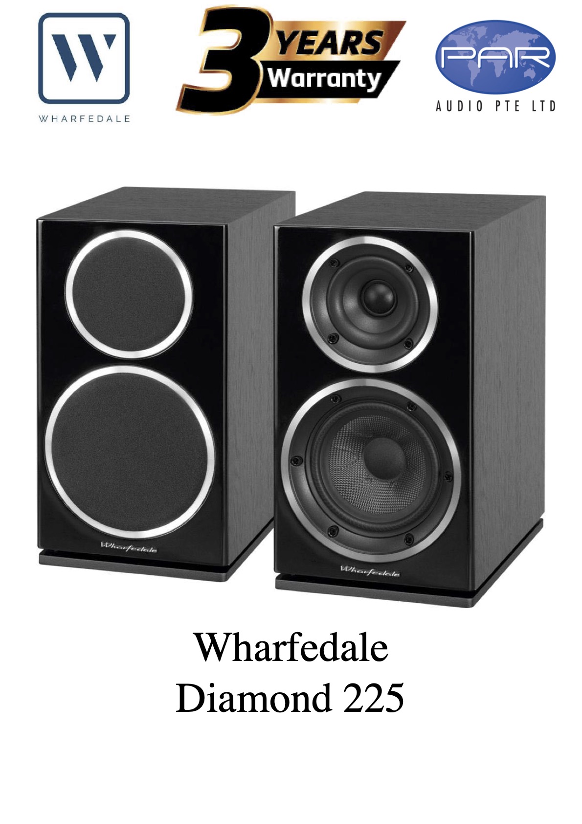 WHARFEDALE DIAMOND 225 (BLACK), BOOKSHELF LOUDSPEAKER, 3 YEARS WARRANTY