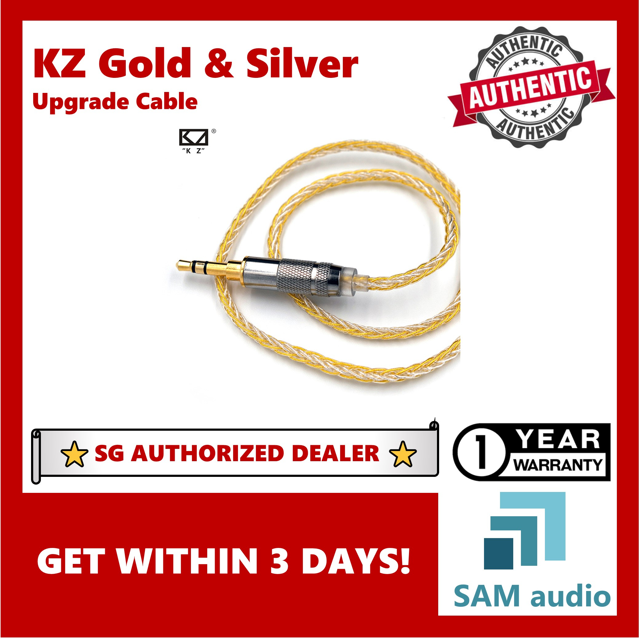 [SG] KZ gold and silver mixed upgrade cable (no mic)