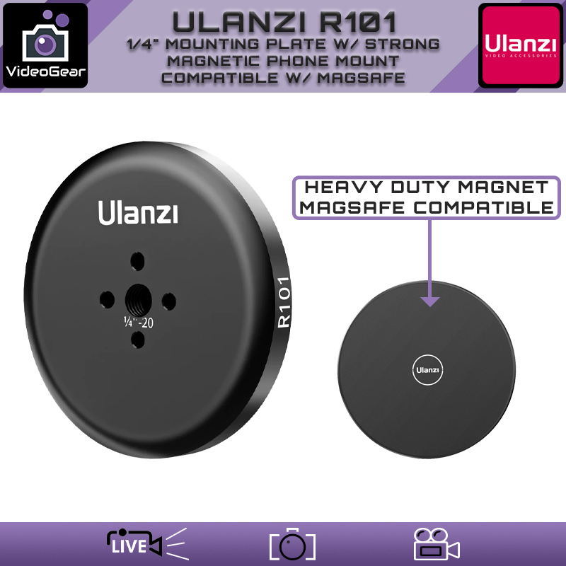 Ulanzi R101 — (1/4" Mounting Plate with Strong Magnetic Phone Mount Compatible with MagSafe)