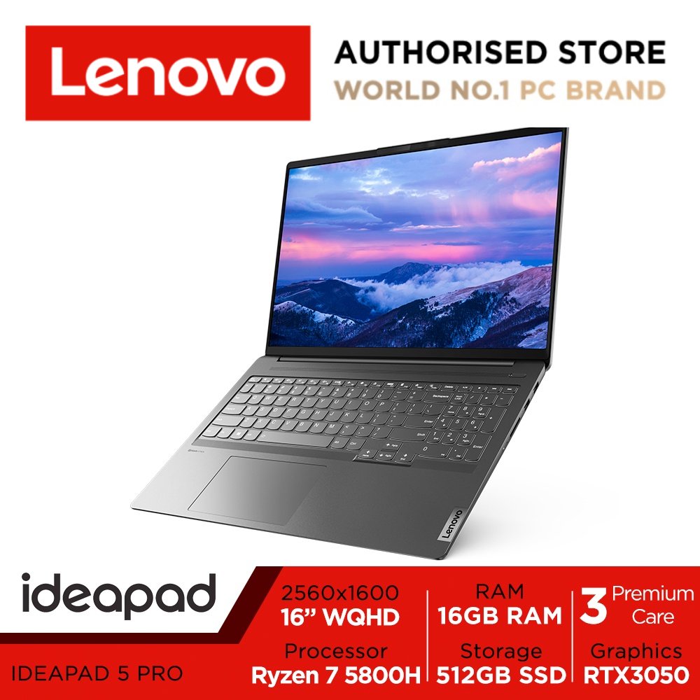 Lenovo IdeaPad 5 Pro 16ACH6 | 82L500SJSB | 16" WQHD (2560x1600) | AMD Ryzen 7 5800H | NVIDIA GeForce RTX 3050 | 16GB DDR4-3200 | 512GB SSD | Win11 Home | 3Y Premium Care
