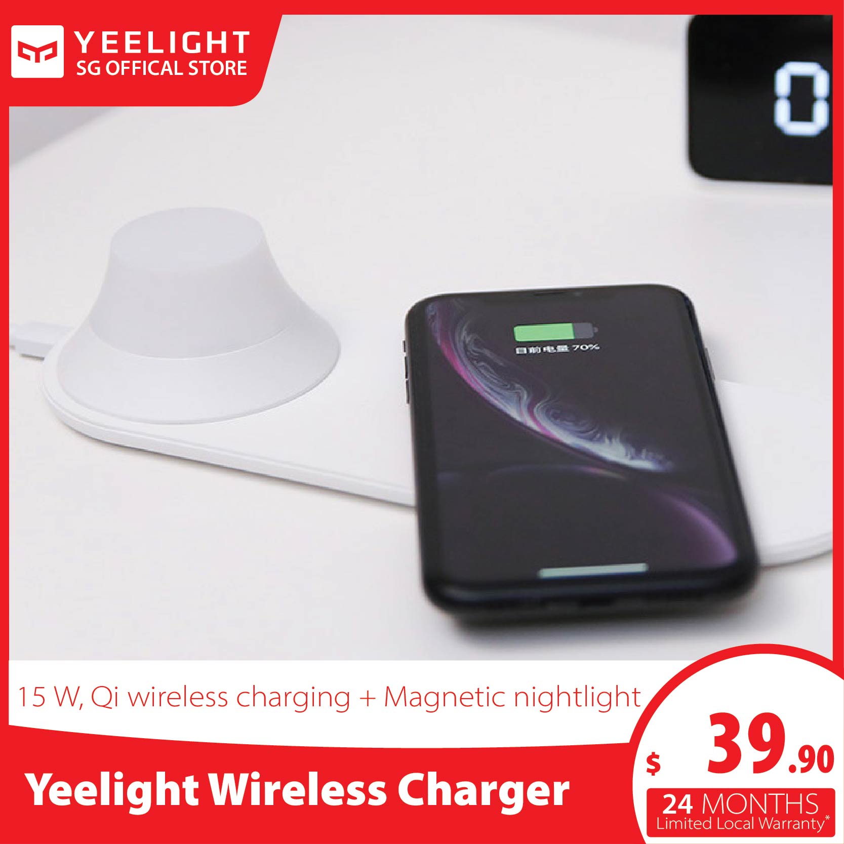 Yeelight 15 Watt Wireless Charger Pad Fast Charging Stand 15W with LED Night Light Magnetic YLYD08YI