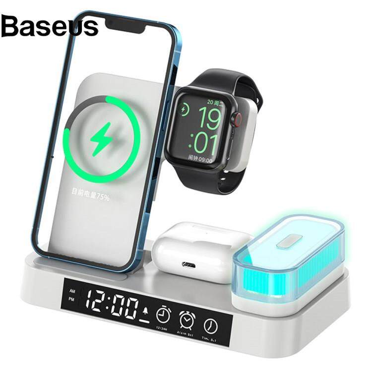 Baseus A37 3-in-1 For Cell Phone Watch 15W Wireless Charger Folding Design Alarm Clock 20W Type C Port RGB LED Night Light