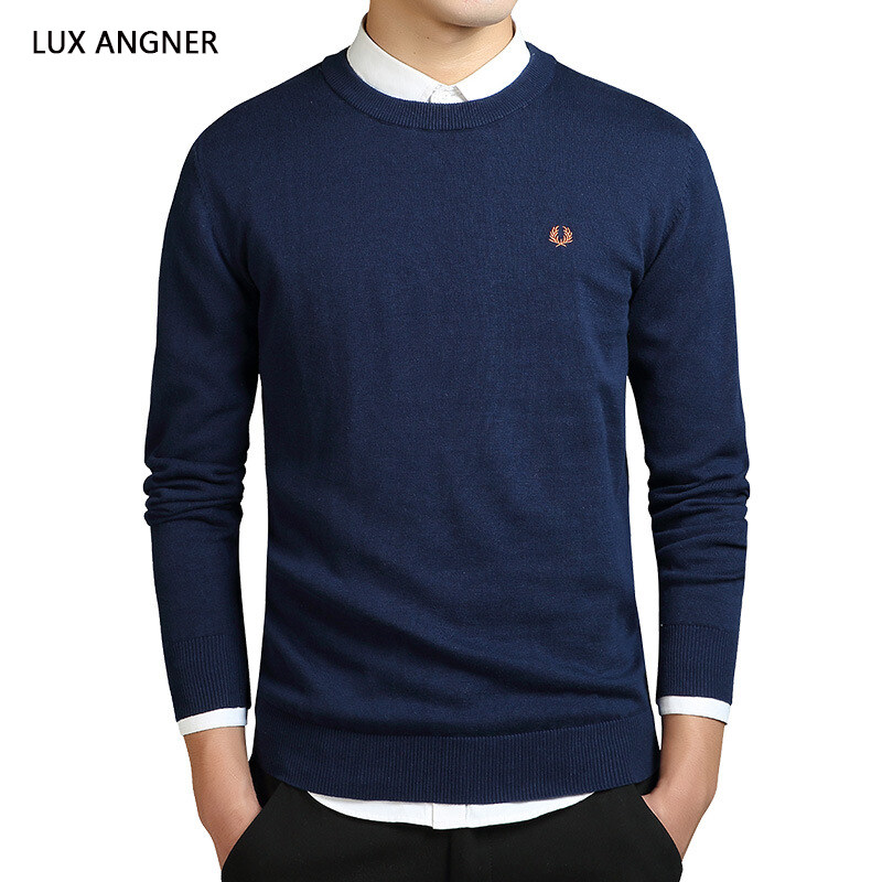 LUX ANGNER Autumn Winter Men's Pure Cotton Sweater Man Long Sleeve Solid Slim Fit Pullovers Sweaters For Men Casual Warm Jersey Knitted Pullover Korean Style Brand Clothes