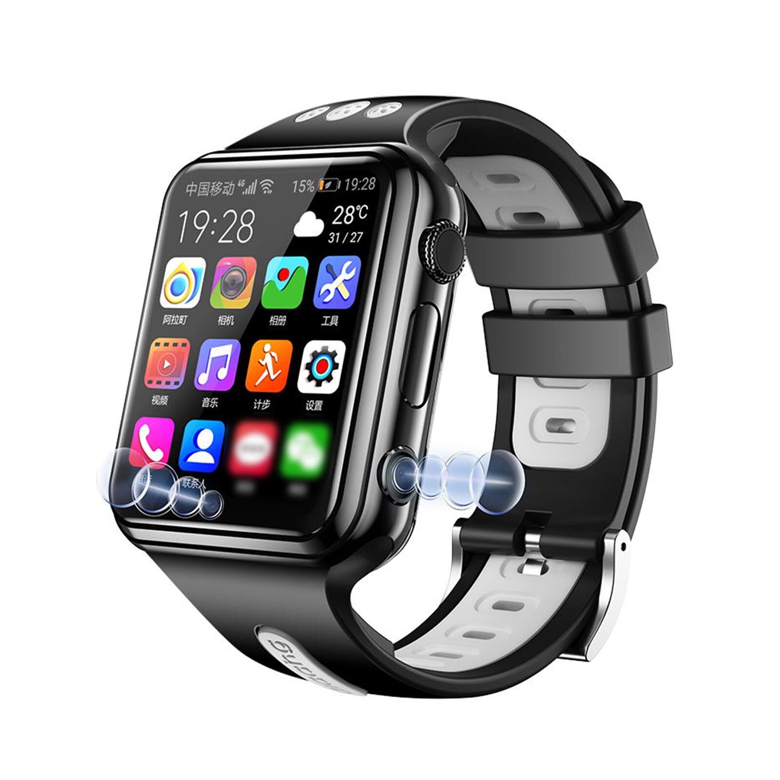 W5 4G Smart Watch (SIM Card) GPS+Wi-Fi+LBS Multiple-Positioning 1.54-inch Full-Touch Screen Quad-Core Processor 1G+8G Memory 2.0MP+2.0MP Dual Camera