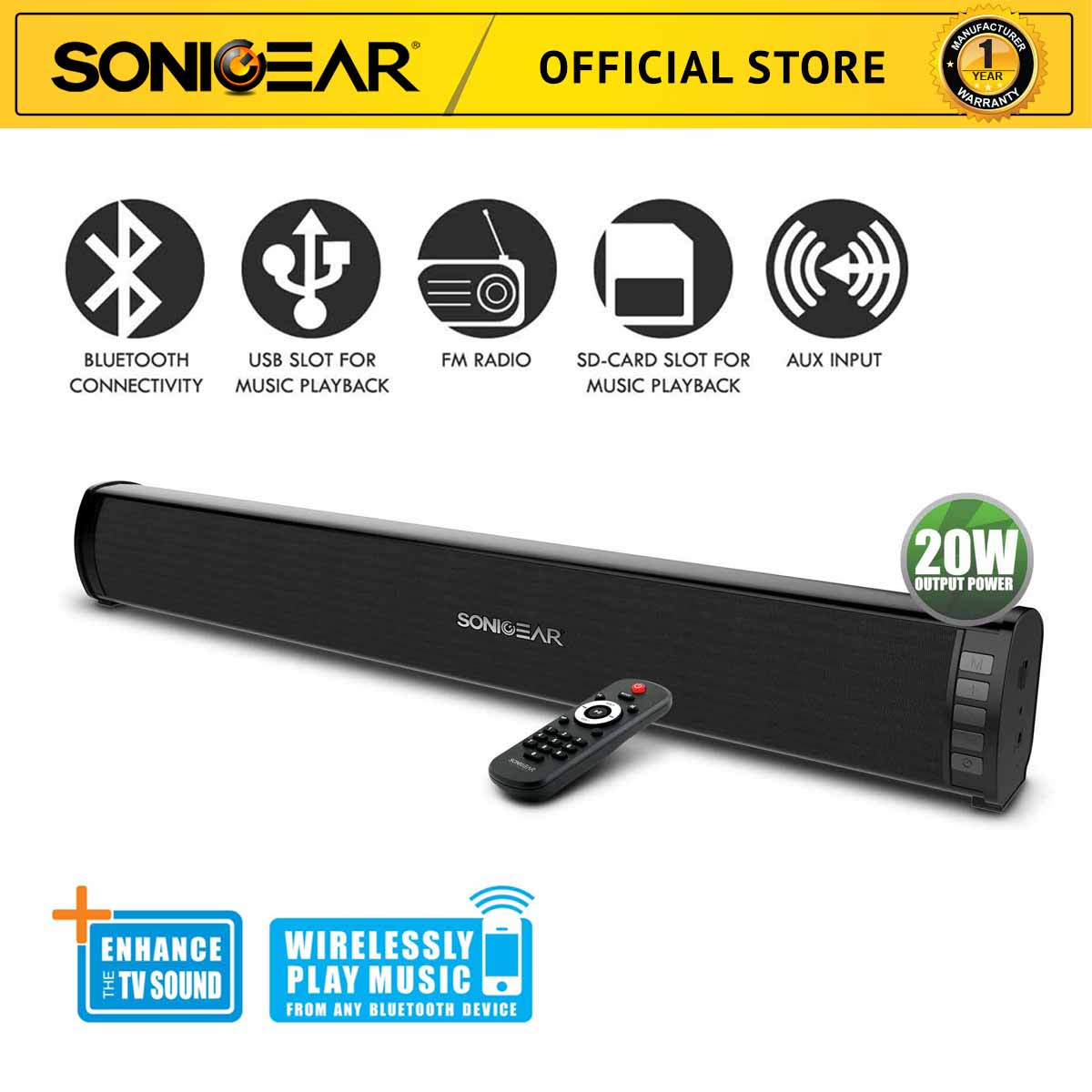 SonicGear SonicBar 3000 BTMI TV Sound Enhancement with Bluetooth/ Radio/ USB/ TF Card