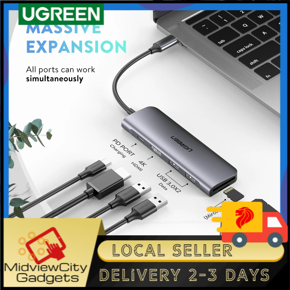 [SG] Ugreen USB C Hub 6 in 1 Type C to HDMI 4K for iPad Pro 2020/MacBook Pro Air 2019 2018, SAMSUNG S20+ Huawei P40 P20 Mate 20, Microsoft Surface Pro 7, Surface Go, Lenovo X1 SD TF Card Reader, 2 USB