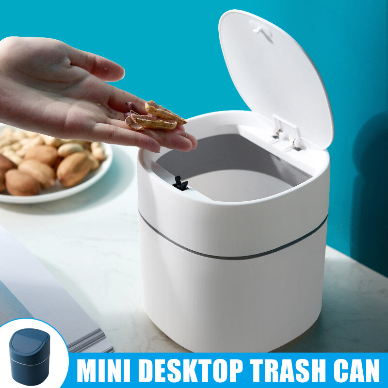 Mini Trash Can Desktop Trash Bin with Lid Small Tiny Countertop Garbage Bin for Office Home
