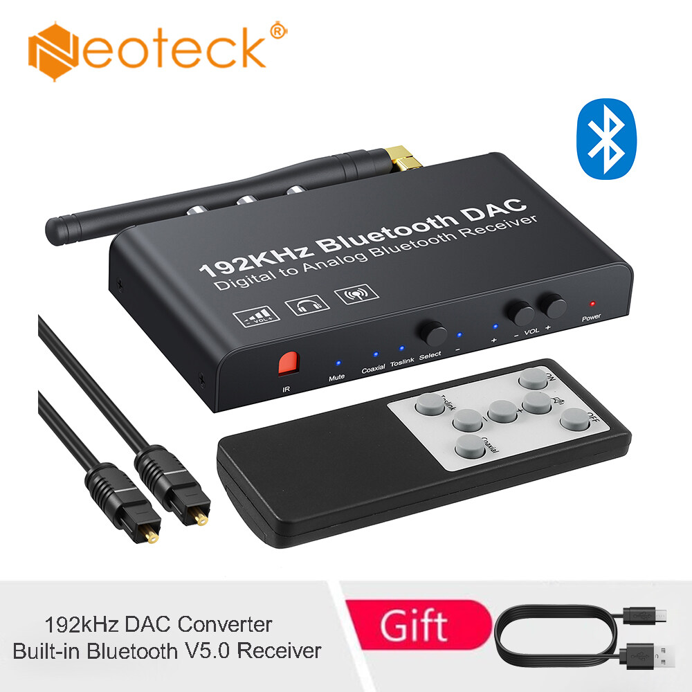 Neoteck DAC Converter Built-in Bluetooth Receiver 192kHz DAC With IR Remote Control Digital Coaxial Toslink to L/R RCA 3.5mm