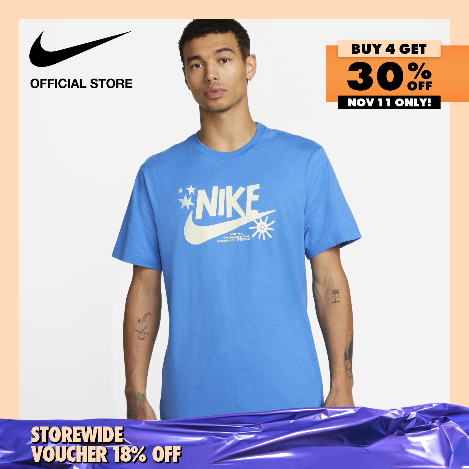 Nike Men's Sportswear HBR Statement T-Shirt - Light Photo Blue