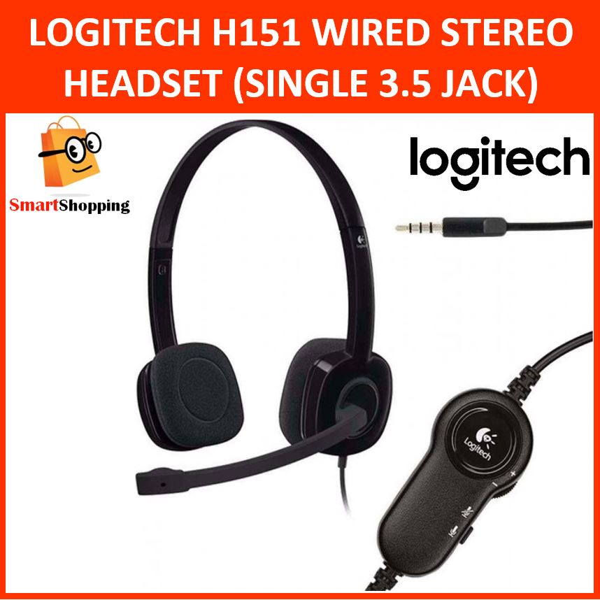 Logitech Headset H151 Stereo Sound Single 3.5mm Jack with in-line controls (981-000587) 1 Year SG Warranty H 151 Head Set Head-Set