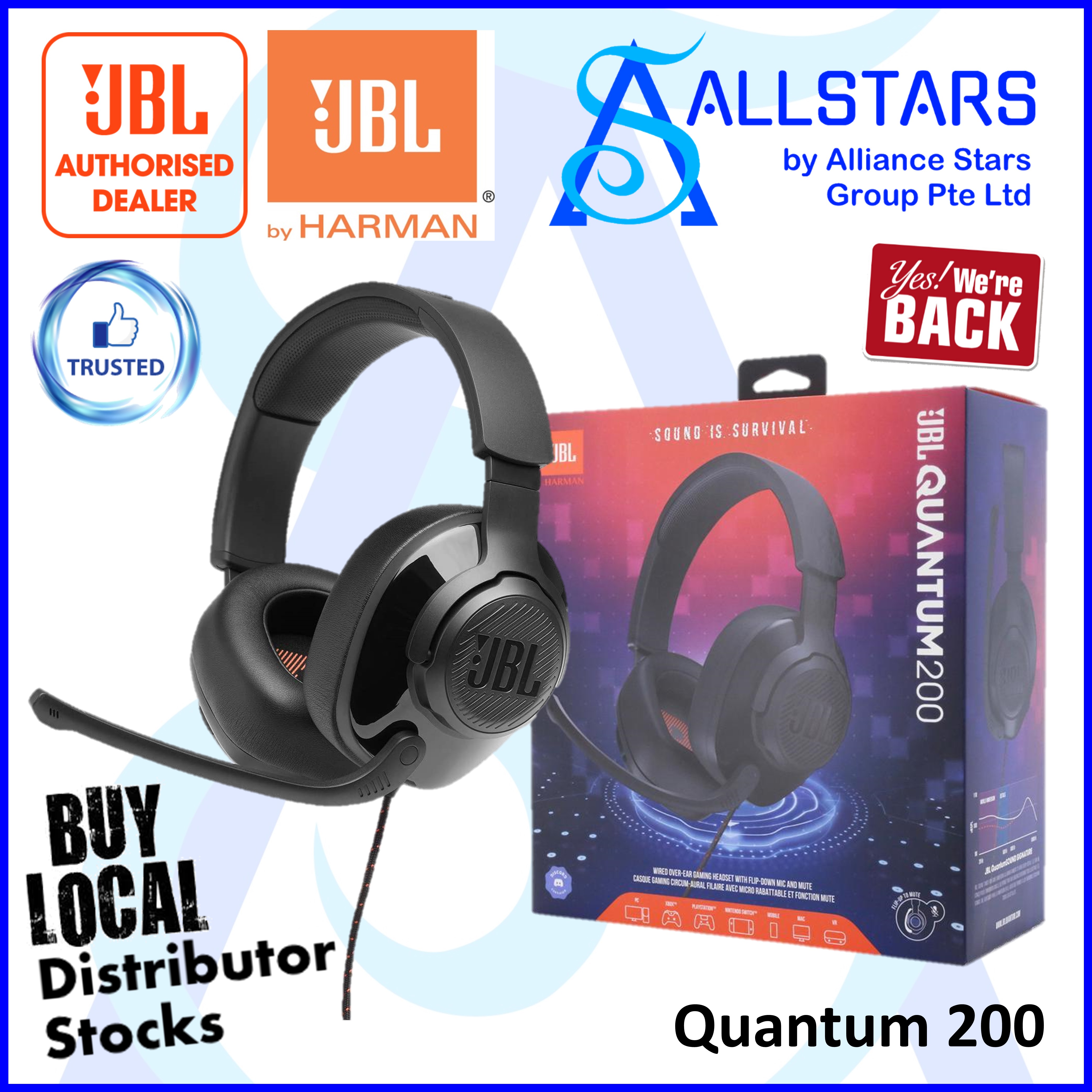 (ALLSTARS : We Are Back Promo) JBL Black Quantum 200 Wired Over-Ear Gaming Headset (JBLQUANTUM200BLK) (Warranty 1year with IMS)