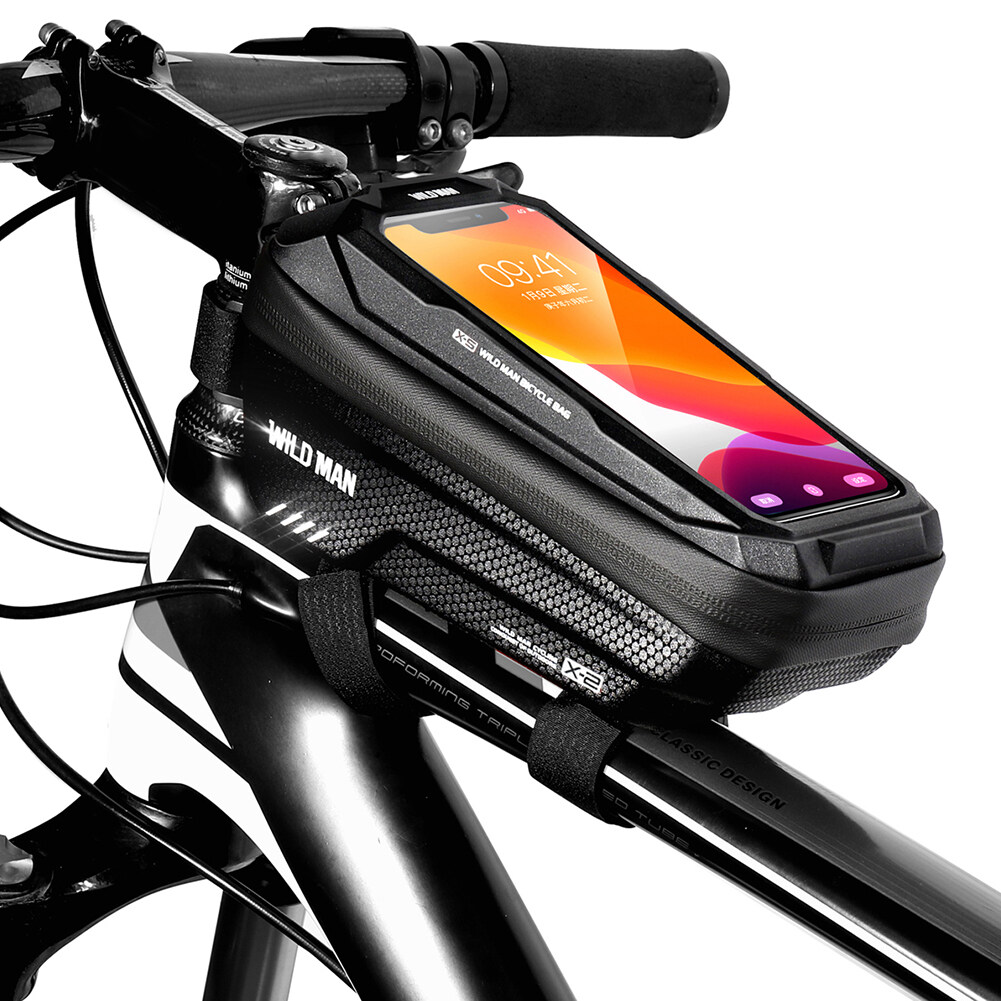 WILD MAN Waterproof Mountain Bicycle Touch Screen Front Frame Storage Bags MTB Bike Top Tube Hard Shell Pannier Pouch Cycling Riding Equipment