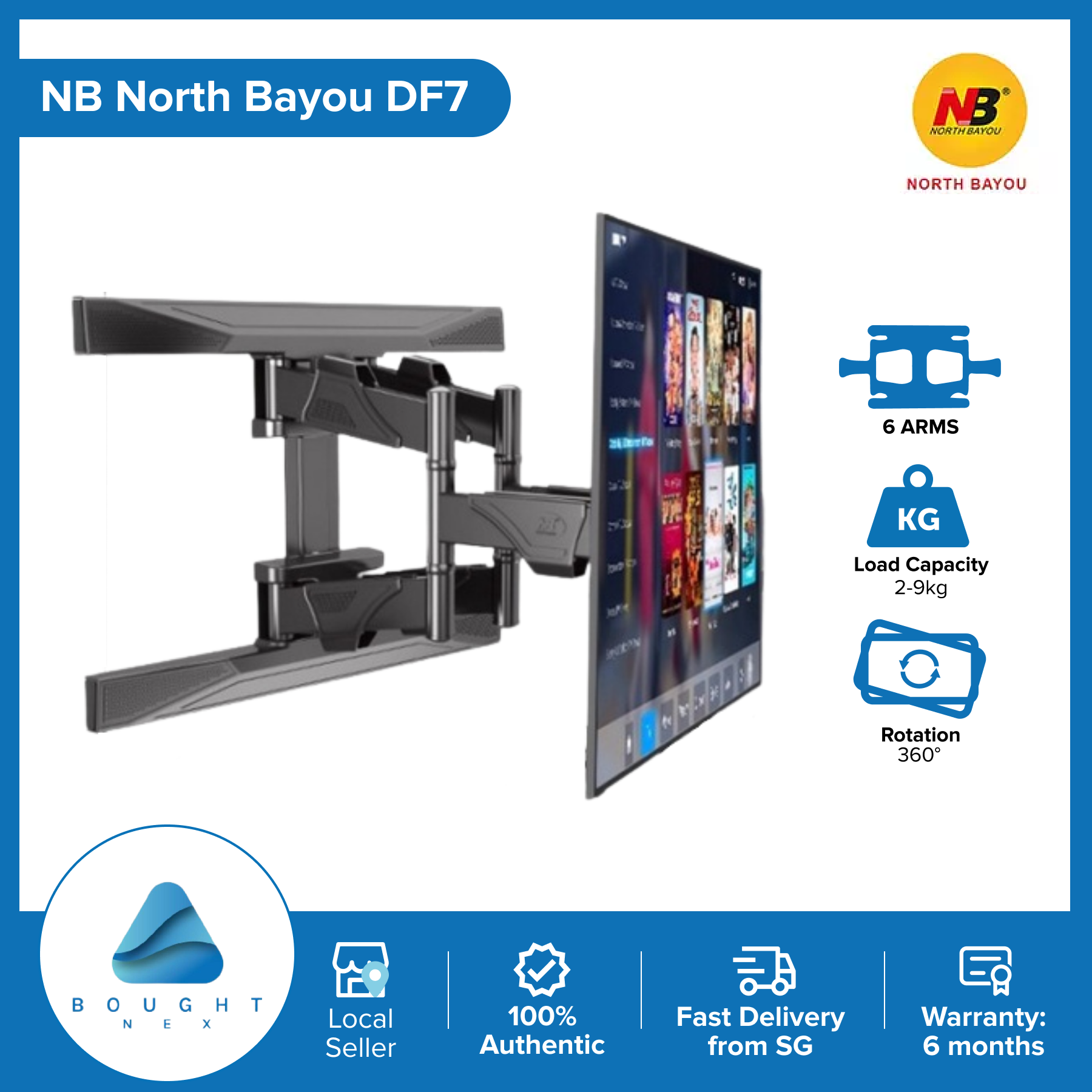North Bayou DF7 Ergonomics Interactive Fixed TV Wall Mount Bracket Ultrathin Fit 45" To 75" LCD LED Flat Panel