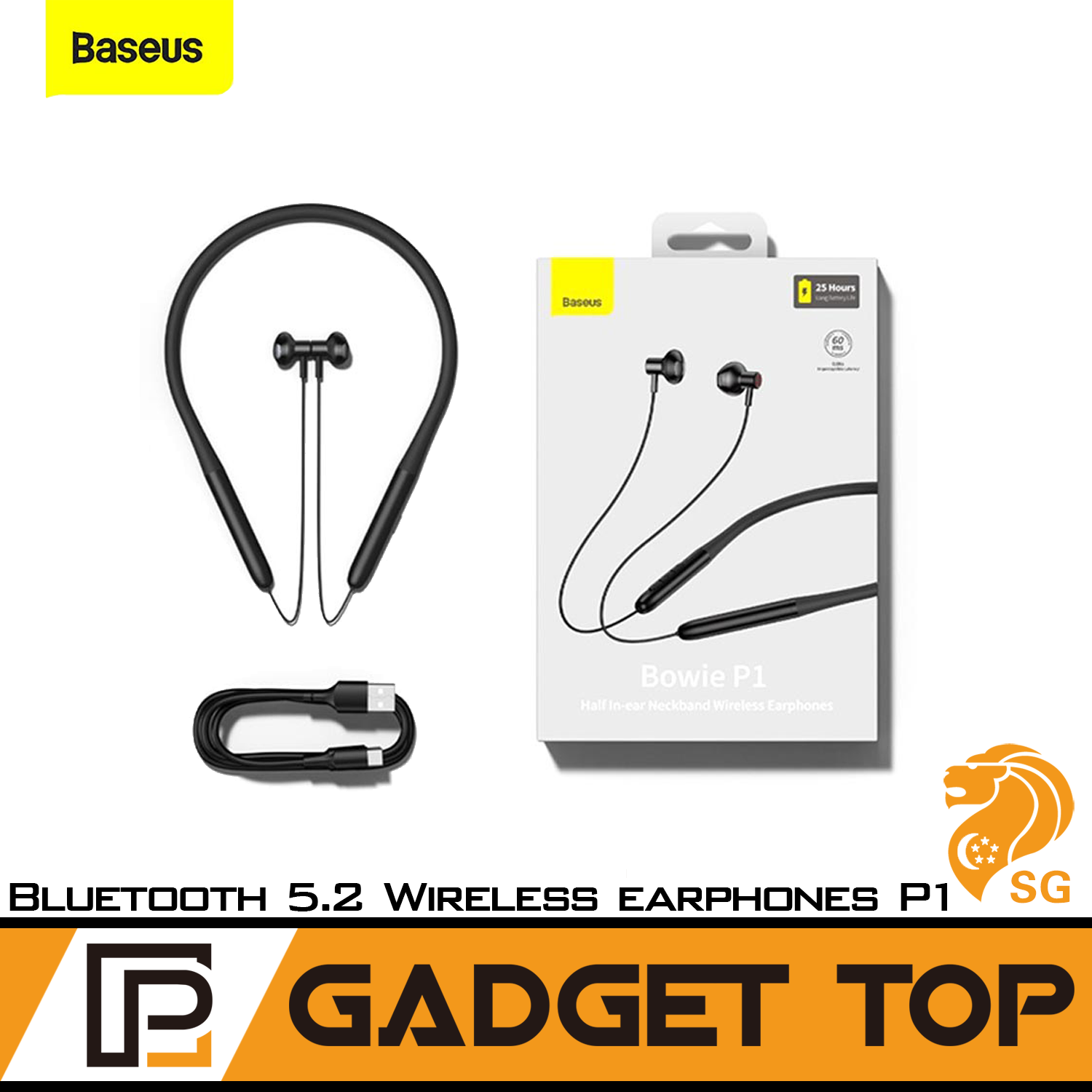 Baseus Neckband Earphone Bluetooth 5.2 Magnetic Adsorption Wireless Headphone Hanging Neck In-Ear Hifi Music Game Sports Earbud