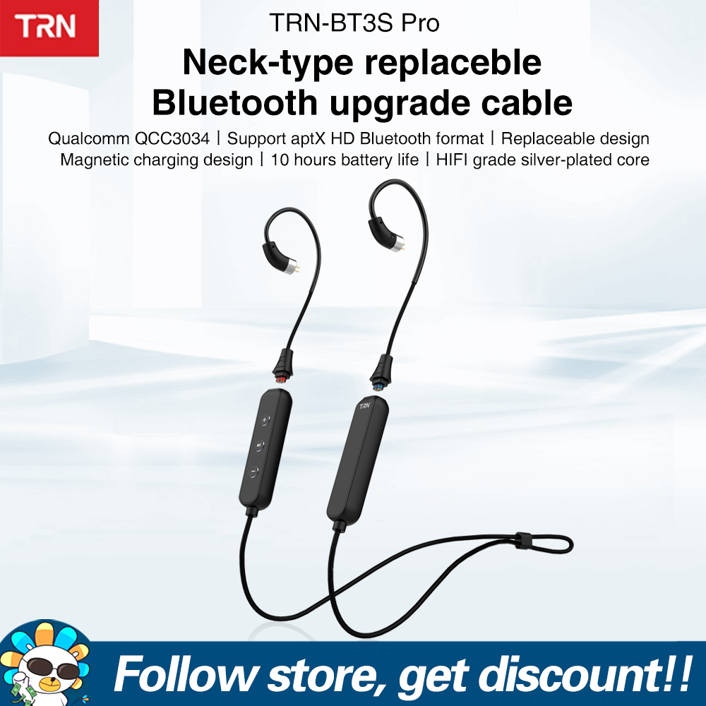 TRN BT3S Pro Bluetooth 5.1 Upgrade Cable AptX HD AptX AAC SBC Encoding Bluetooth Module Wireless 0.75 0.78mm MMCX Magnetic Charging Headphone Replaceable Wire Aluminum Alloy Buttons IPX6 Waterproof He