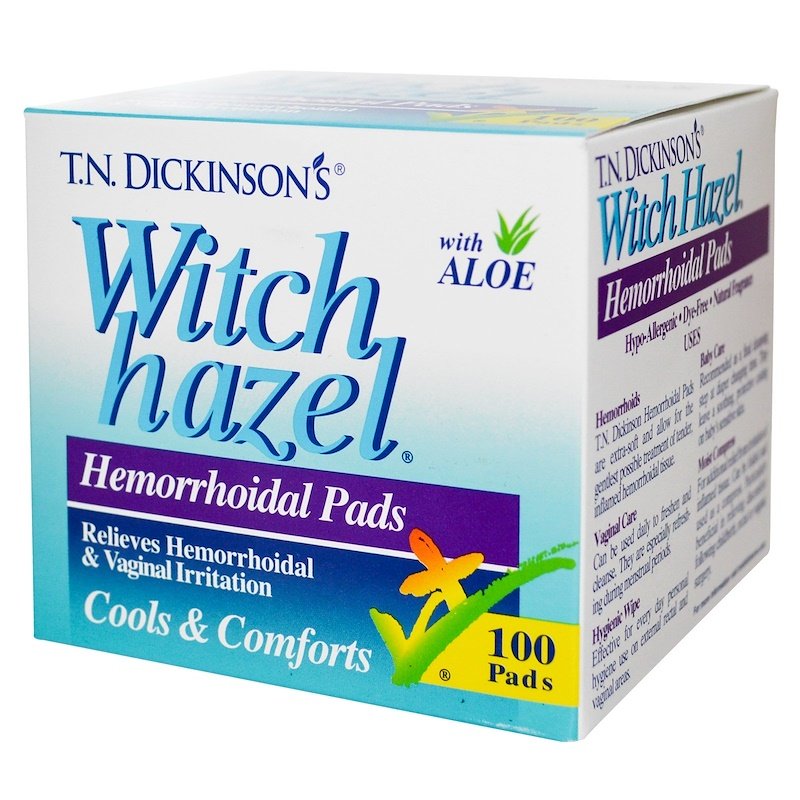 Dickinson Brands, T.N. Dickinson's Witch Hazel Hemorrhoidal Pads, with Aloe, 100 Pads, Piles Hemorrhoidal Relief