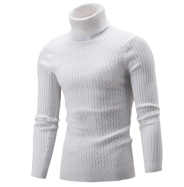Casual Men Winter Solid Color Turtle Neck Long Sleeve Twist Knitted Slim Sweater Men's Knitted Sweaters Pullover Men Knitwear