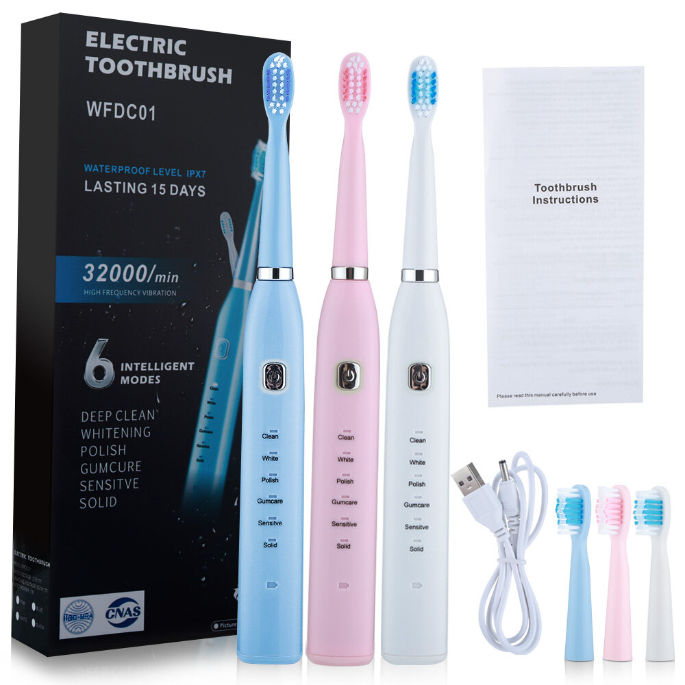 PASTSKY Electric Toothbrush Smart USB Rechargeable Tooth Brushes 6 Modes Waterproof Soft Bristles Gum Massaging for Adults Kids Teeth Cleaner