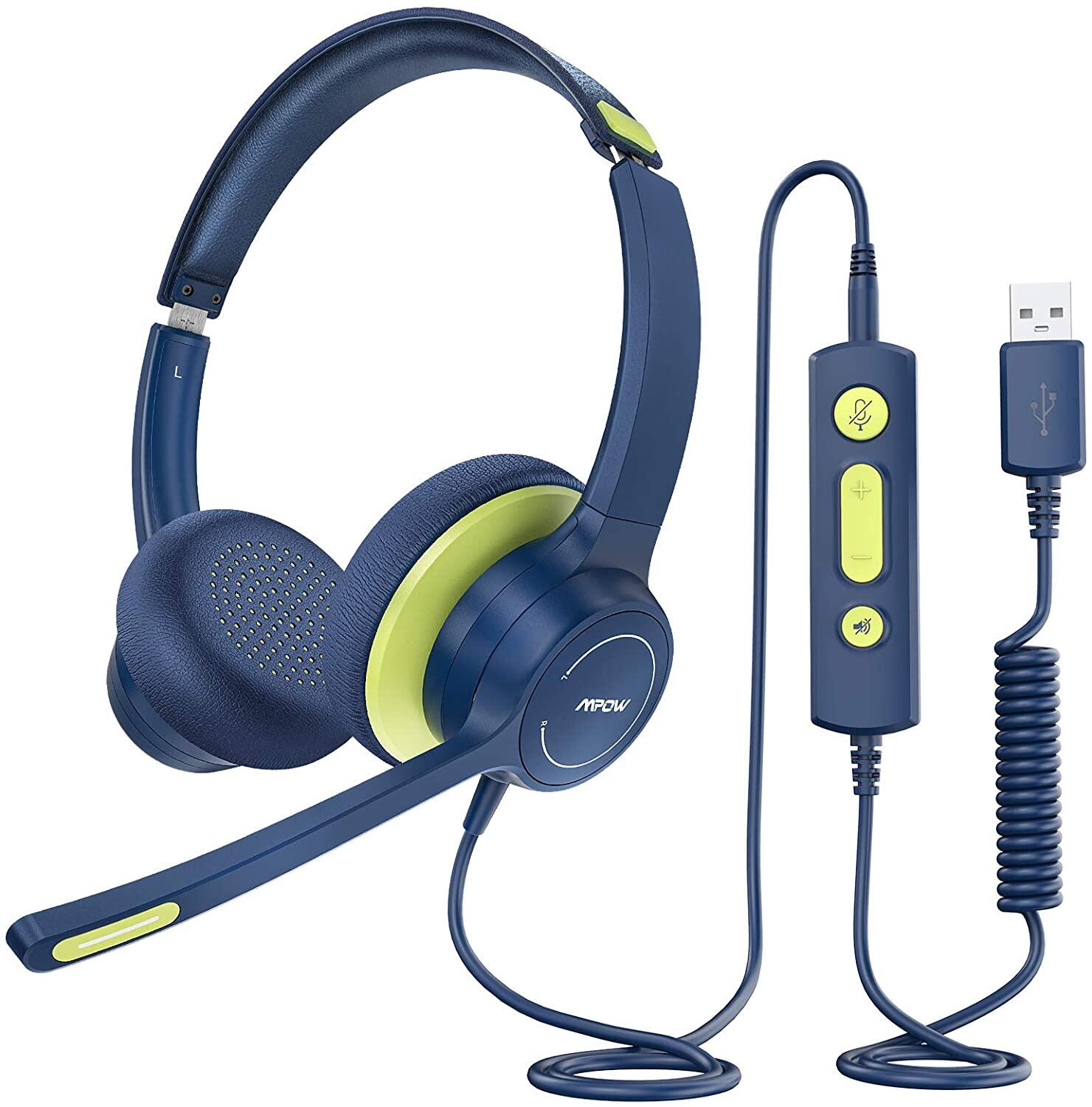 Mpow HC6 USB Headset with Microphone For Home office/Online Study, Comfort-fit Office Computer Headphone, On-Ear 3.5mm Jack Call Center Headset for Cell Phone, 270 Degree Boom Mic, in-line Control wit