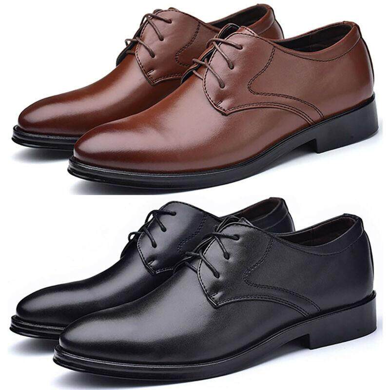 Kraiefs Mens Smart Pointed Shoes Lace Up Wedding Business Dress Formal Shoes Black /Brown