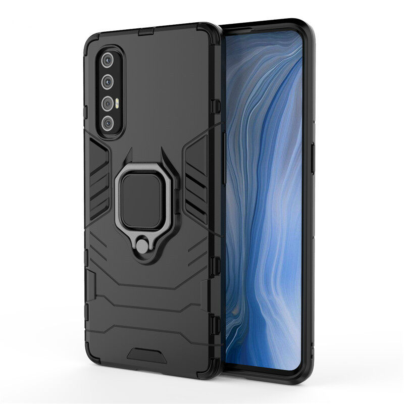 XICCI For OPPO Reno 3 Pro Case, Silicone TPU and Hard PC Luxury Armor Shockproof Metal Ring Holder Cover Phone Casing