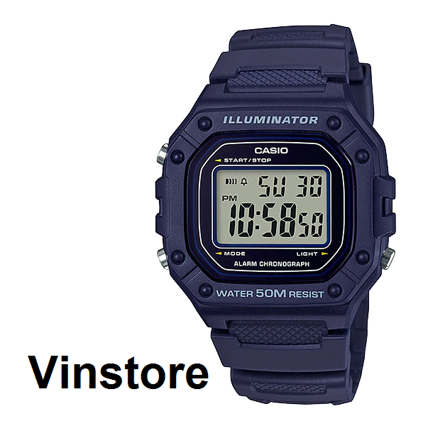[Vinstore] Casio W-218H Dark Blue Resin Digital Sports Army Men Watch W-218H-2A W-218H-2 W218H-2A W-218H-2AVDF