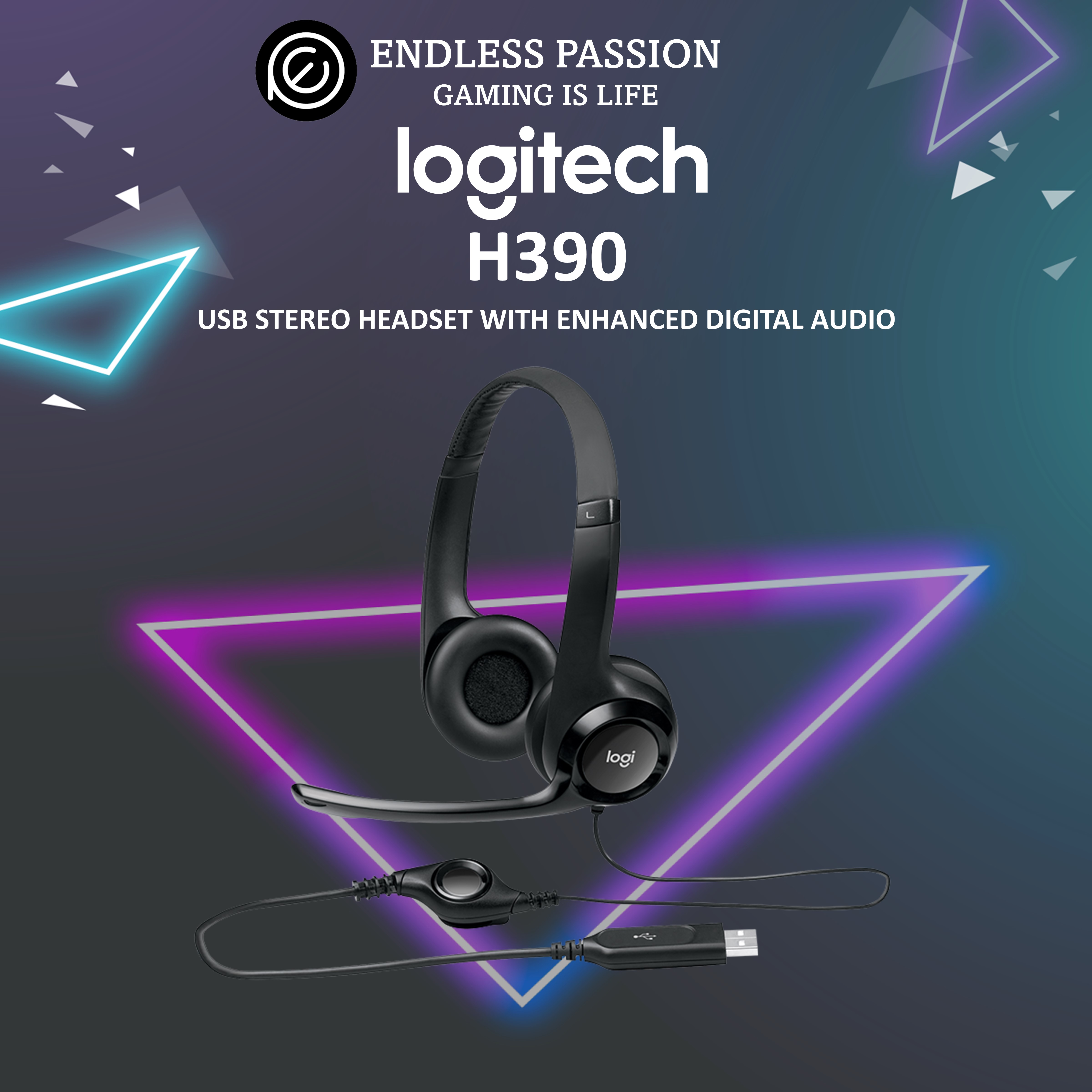 Logitech H390 Wired Headset, Stereo Headphones with Noise-Cancelling Microphone, USB, In-Line Controls, PC/Mac/Laptop