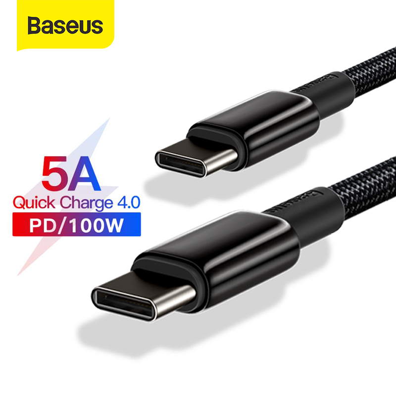 Baseus 100W USB C Cable for Samsung Xiaomi PD4.0 QC3.0 Fast Charging Cable for MacBook Pro iPad Laptop USB Type-C Data Cable