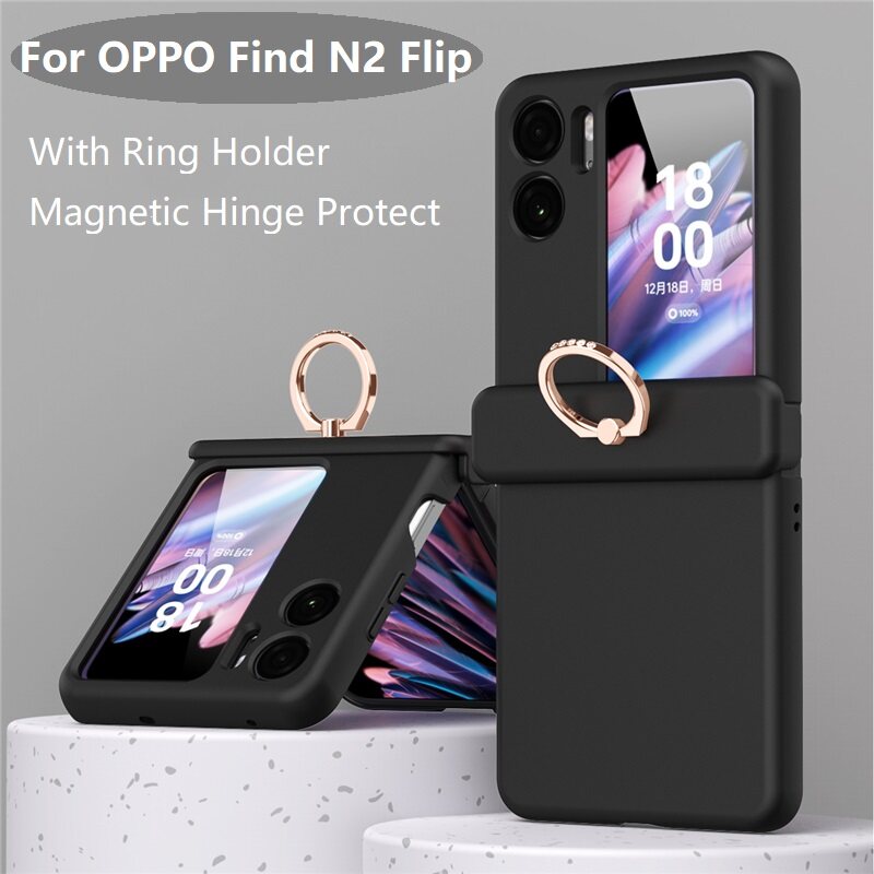 HOCE Phone Case With Ring Holder For OPPO Find N2 Flip Magnetic Hinge Protect Cases For Find N2 Flip 5G Candy Color Cover For N2 flip