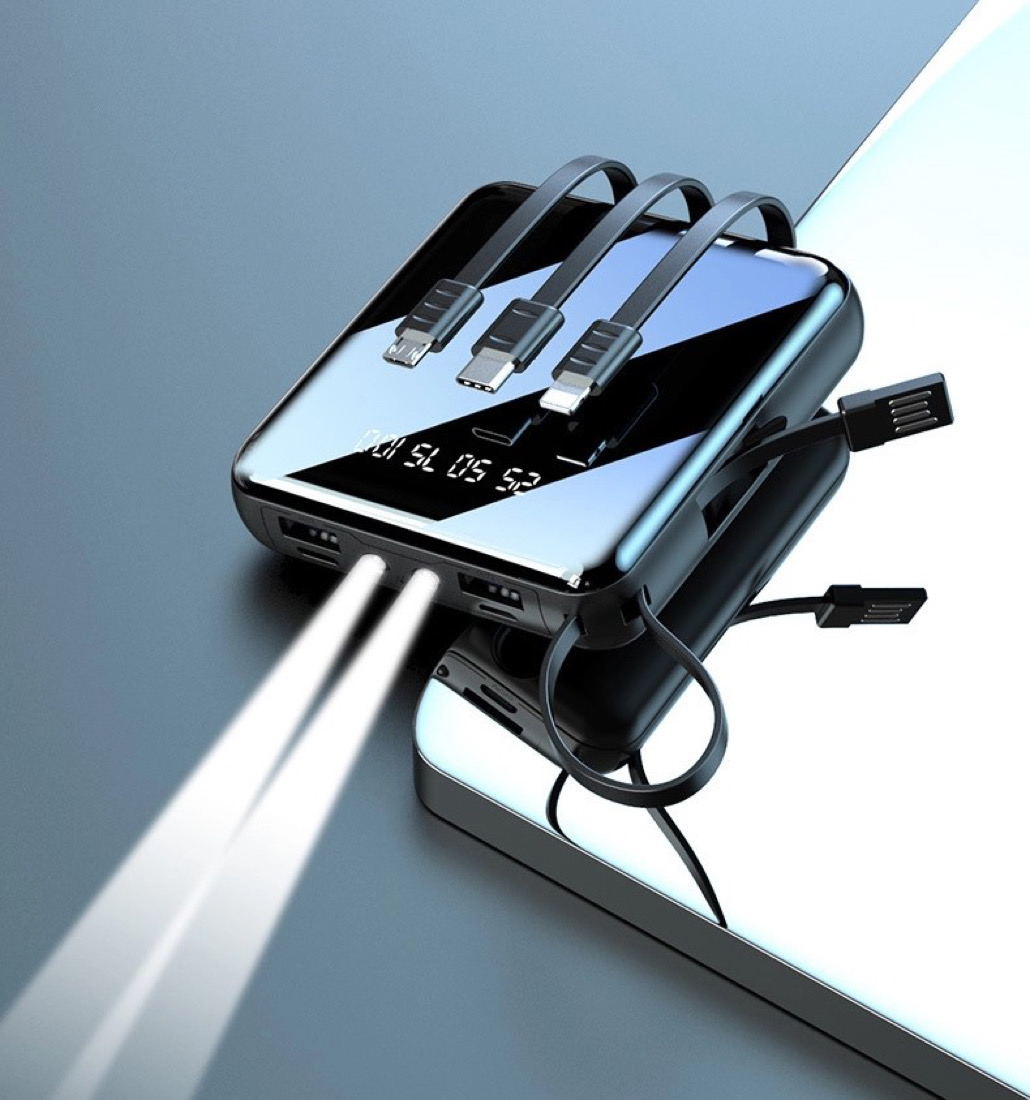 Fast Charging Power Bank Inbuilt Cable Powerbank 20000 Mah 5 in 1 Mobile Light