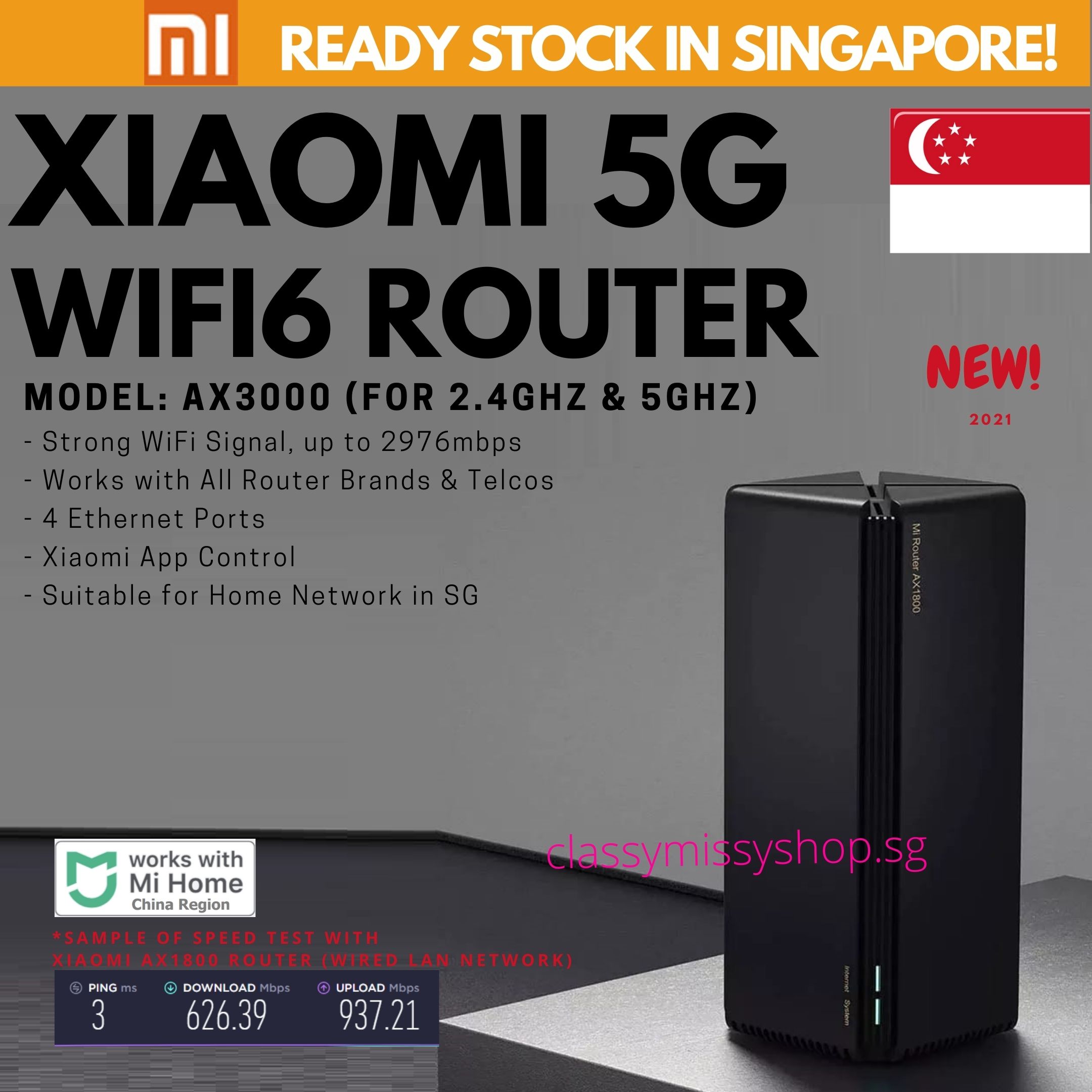 [NEW] XIAOMI WIFI 6 Router AX3000 5Ghz Super Speed, Boost Network Signal Amplifier 2.4Ghz