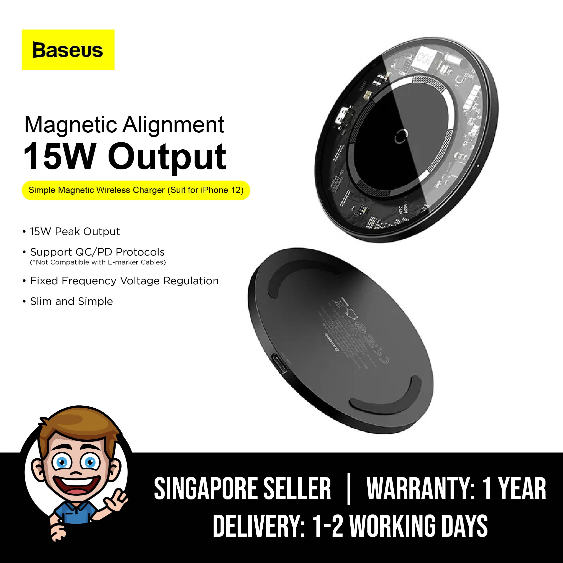 Baseus 15W Wireless Charger For iPhone 13, iPhone 12 Mini, iPhone 12 Pro, iPhone 12 Pro Max, Airpods, Airpods Pro - Qi Wireless Charging