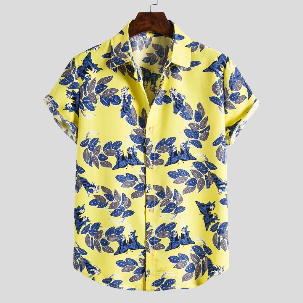 Rainny Mens Fashion Ethnic Short Sleeve Casual  Printing Hawaiian Shirt for men Blouse T-shirt men