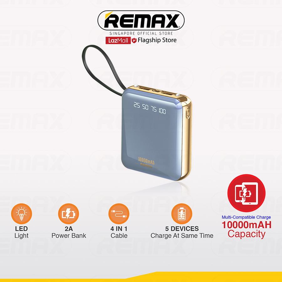 [Remax Energy] RPP-286 10000mAH 2A Classic Mini Lightweight  Fast Charge Power Bank With LED Flash Light + 4 In 1 Cable