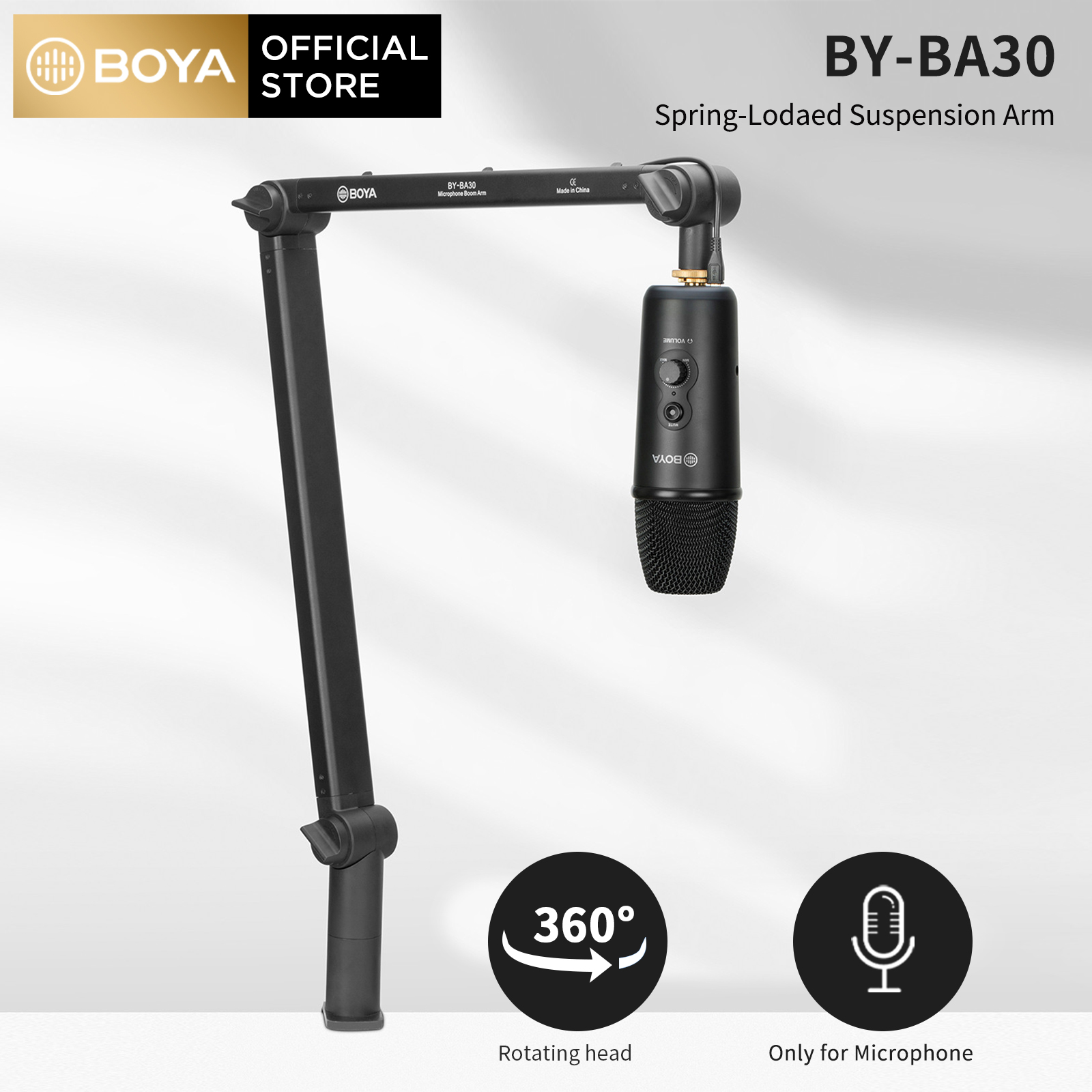BOYA BY-BA30 Microphone Boom Arm Stand with 5/8'' to 3/8'' Adapter & C-Clamp Mount for Universal Microphones, Gooseneck Microphones, Podcast, Livestreaming, Youtube Vlog, Facebook,Online Teaching Meet