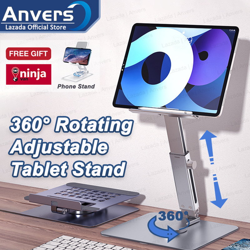 Anvers Adjustable Tablet Stand Holder, 360°Rotating Tablet Mount, Foldable Stand for Ipad,Heavy Duty Aluminum Desktop Stand for All Phone/Tablet 0-12.9 inch