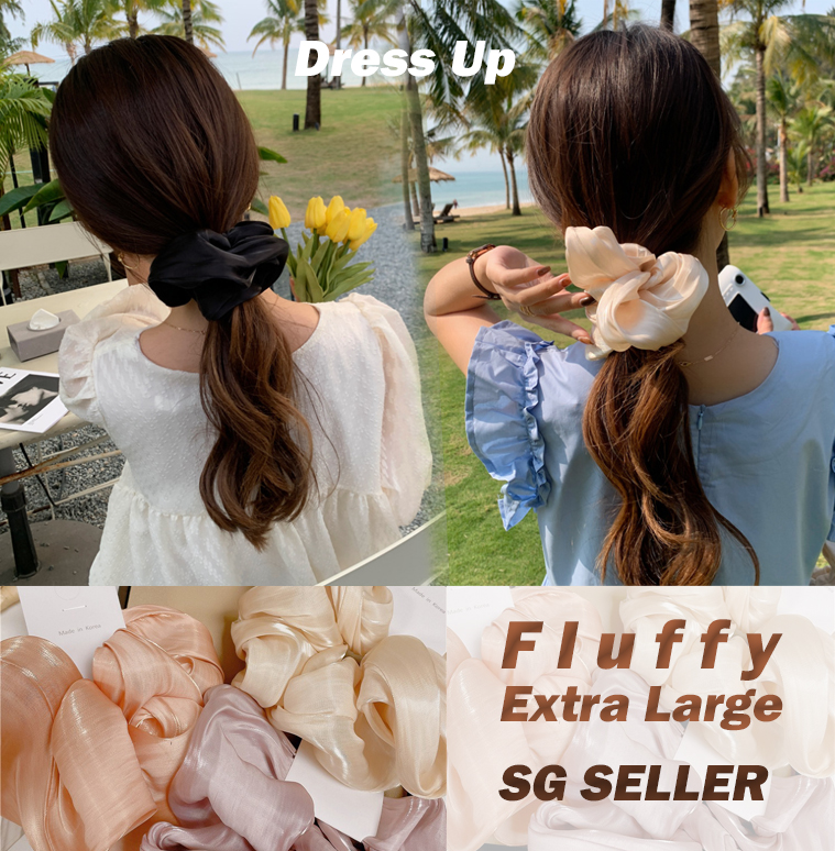 [SG | Large & Fluffy] Vintage BIG Satin Scrunchies Women Hair Ties -  Big Scrunchy Hair Bands Elastic Hair Accessories Soft Large Scrunchies For Girl Women