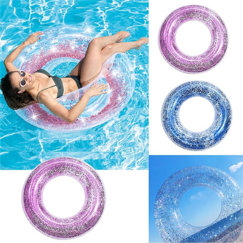 TOSPRA Inflatable Pool Float Tube Transparent Swimming Ring Colorful Sparkling Glitters Kids Adults Float Ring