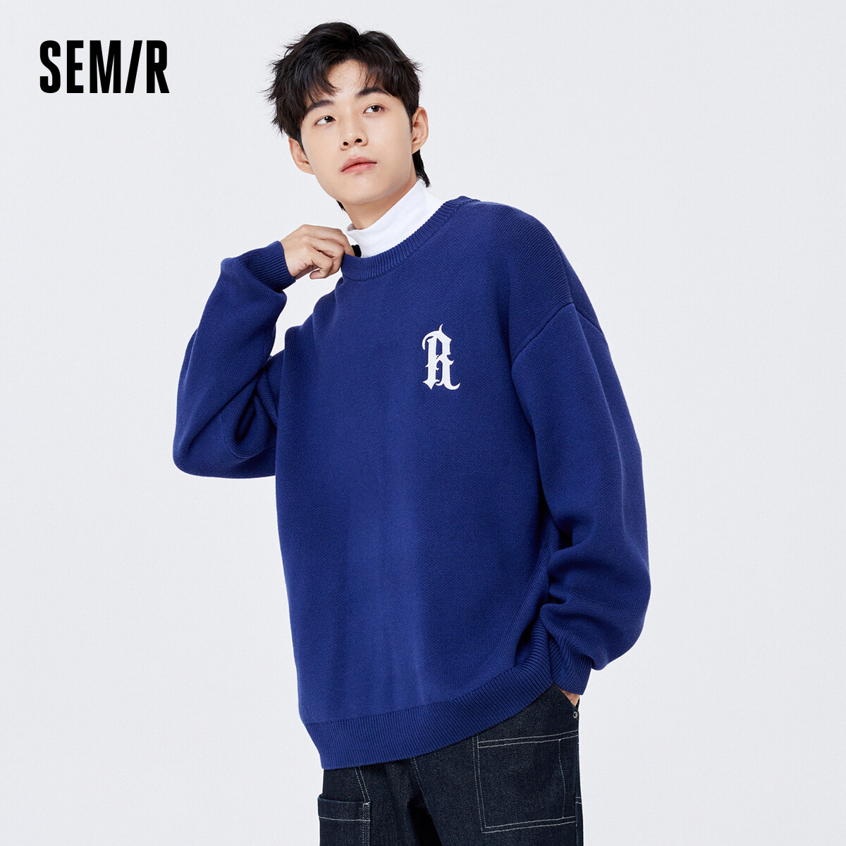 Semir Sweater Men 2022 Winter New Knitted Sweater Letters Korean Version Off The Shoulders Trend Comfortable Round Neck Top